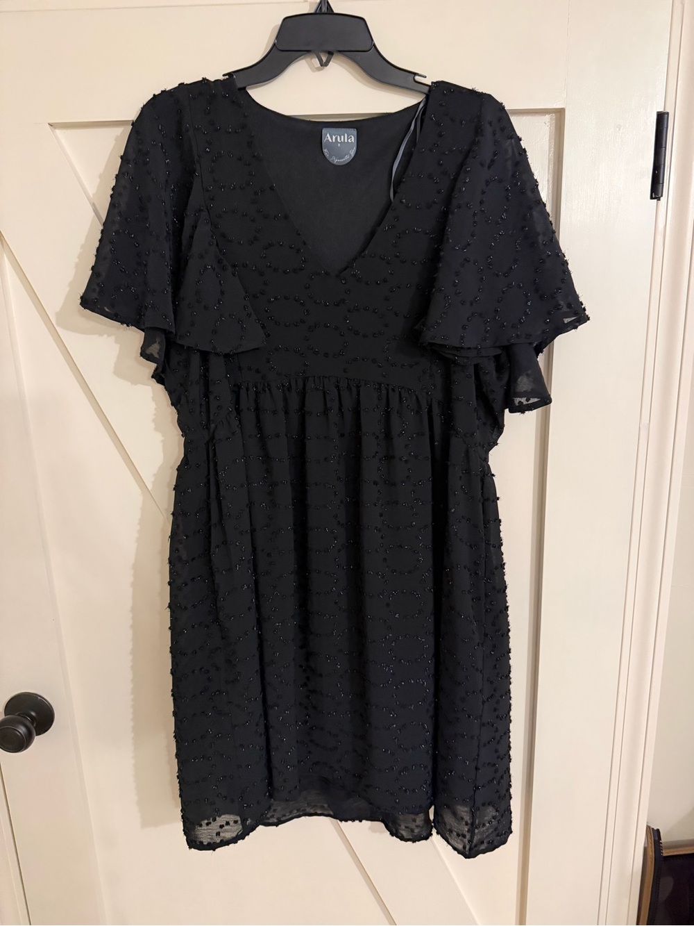 Arula Dress with V-Neck and Flutter Sleeves